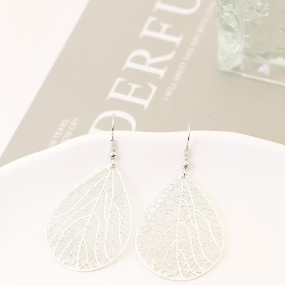 Teardrop Filigree Earrings For Women, Dangle Drop Earrings Trendy Leaf Earrings - Picture 2 of 6